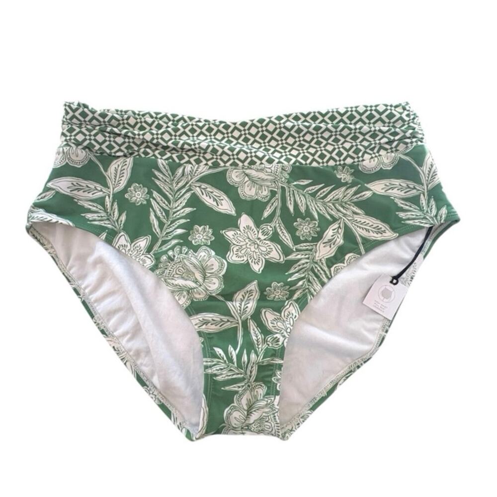 New Shade & Shore Green White Floral Print Bikini Bottoms Large